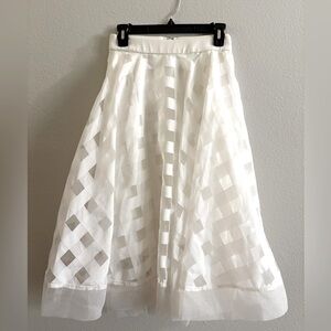 Christian Siriano White Sheer Checkered Midi Skirt